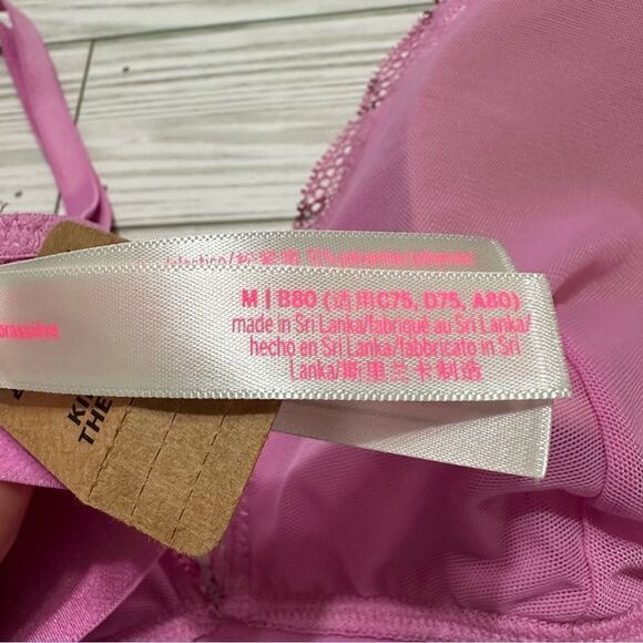 VICTORIA’S SECRET PINK PADDED TRIANGLE‎ PLAID PRINT LACE BRALETTE BRA NWT MEDIUM - Picture 5 of 5